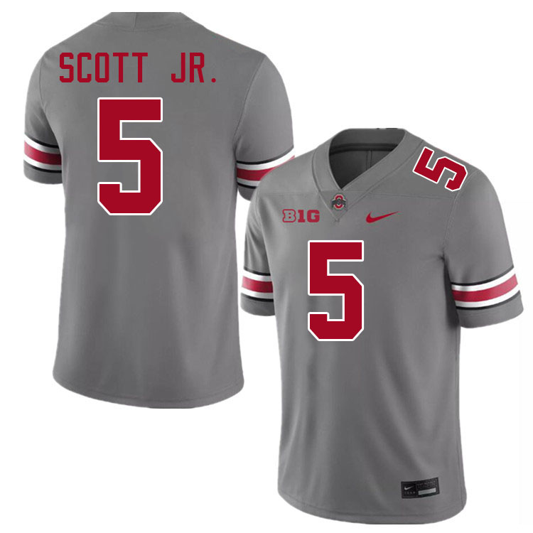 Men #5 Aaron Scott Jr. Ohio State Buckeyes College Football Jerseys Stitched-Grey